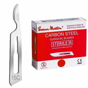 Lame bisturiu Swann-Morton, otel-carbon, ambalate individual, sterile, nr.15C, 100buc
