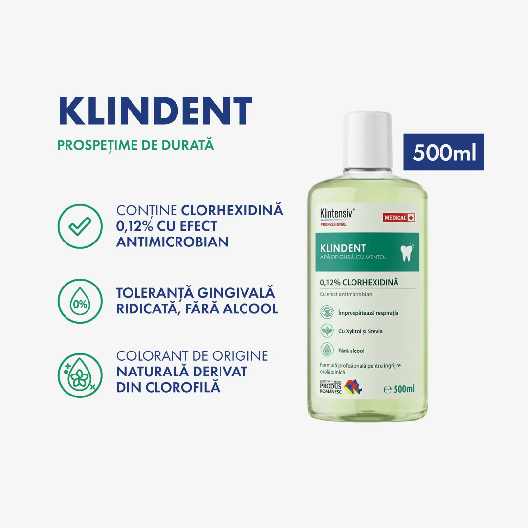 KLINDENT Apa de gura profesionala cu Clorhexidina 0,12% 5 KLINDENT Apa de gura profesionala cu Clorhexidina 0,12% - imagine 5